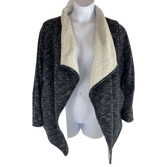 Green Tea Women’s XL Heather  Sherpa Waterfall Wrap‎ Cardigan Open Front - Picture 1 of 11